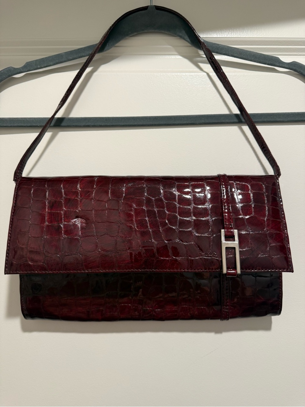 Vintage BCBG Croc-Embossed Clutch in Deep Burgundy